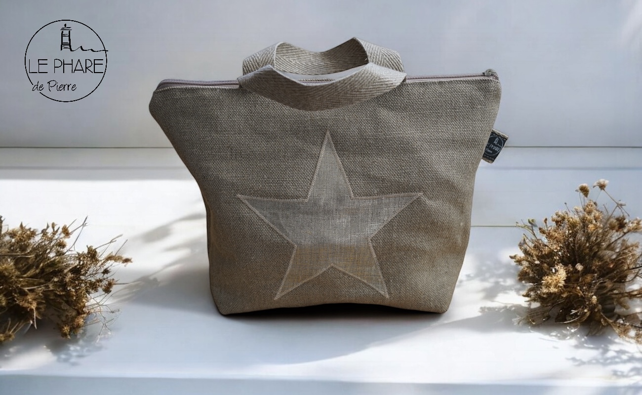 [Ttf.24 02] Trousse de toilette lin naturel et etoile lin lamé doré (2)